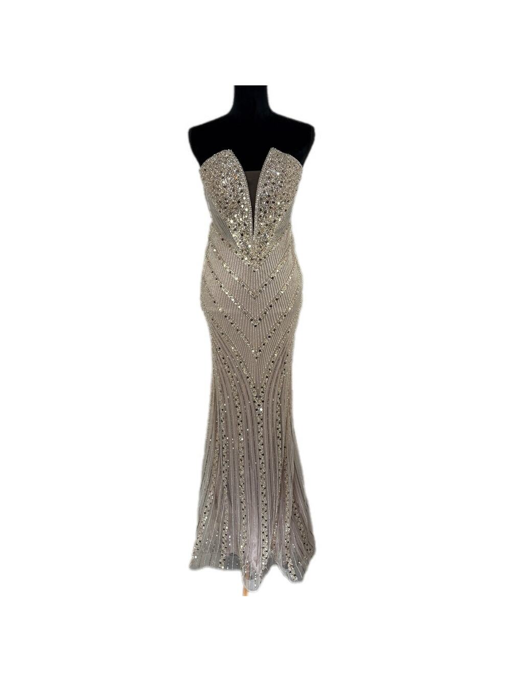 Ladivine Strapless Fitted Beaded Gown in Champagne CD0216 - Women's Size 4